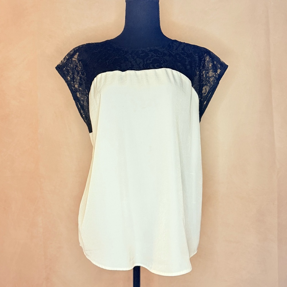 Chic Black and Cream Lace Women's Blouse by Aqua Size Large